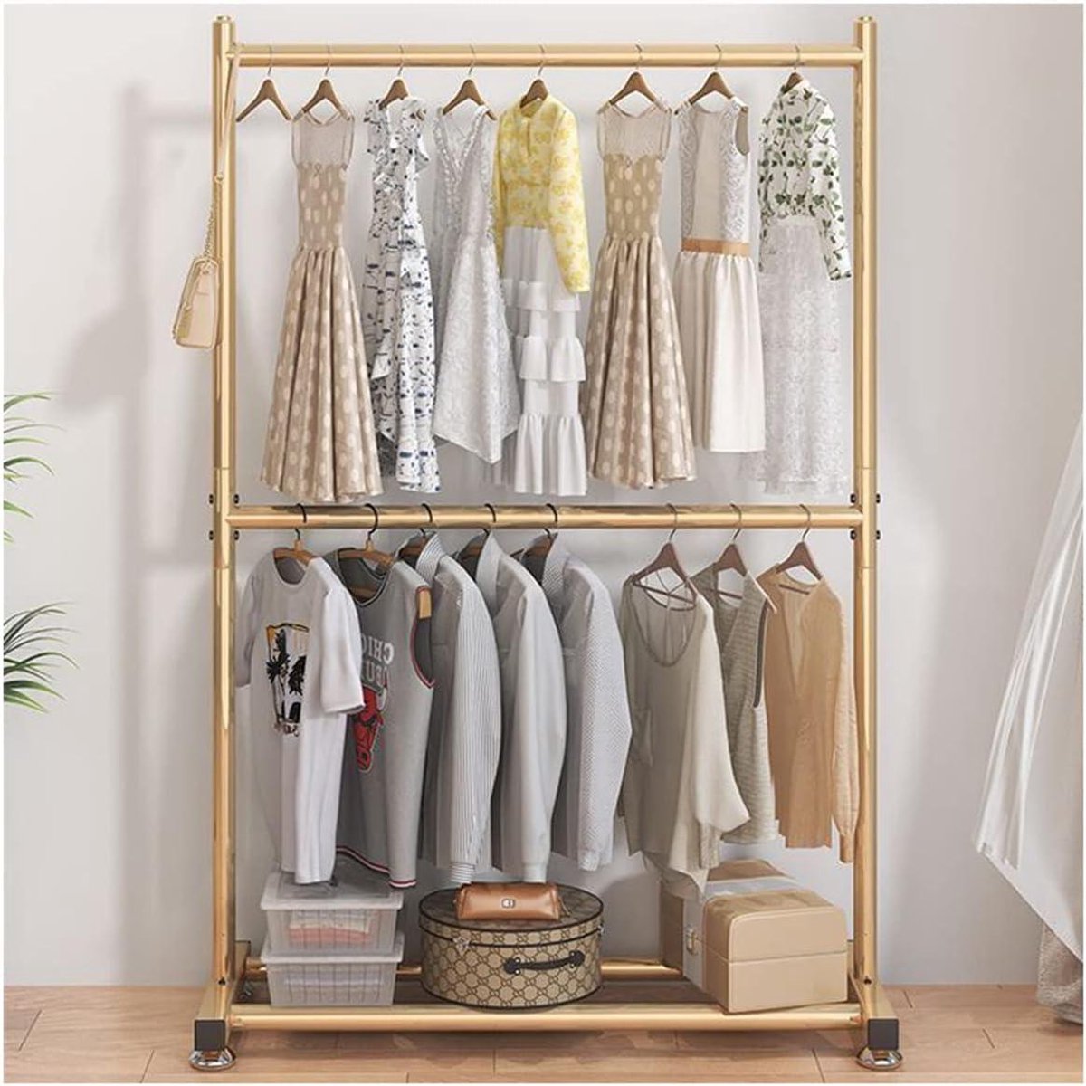 Dubbele Kapstok - Kledingrek - Kleding Opbergen - Verstelbaar Ontwerp - 100 cm - Goud