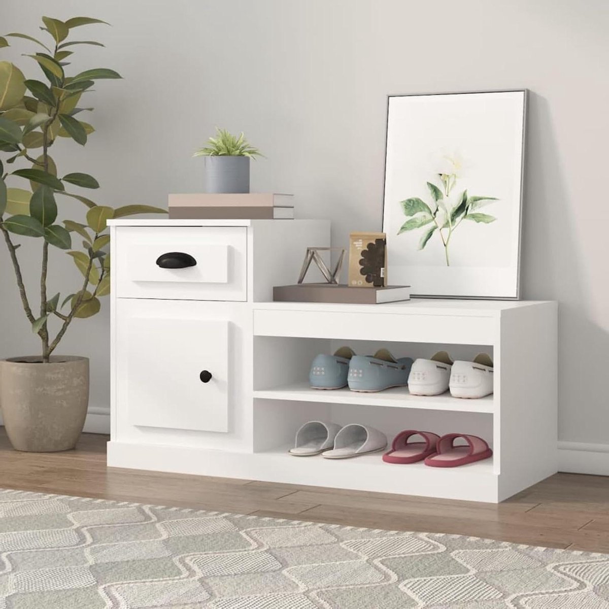 Schoenenrek - Opbergmeubel - Schoenen Opbergen - Stabiele Constructie - 100 cm Breed - Wit