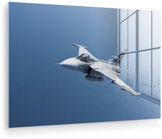 Un avion de chasse blanc dans un ciel bleu Plexiglas 60x40 cm - Tirage photo sur Glas (Décoration murale en plexiglas)