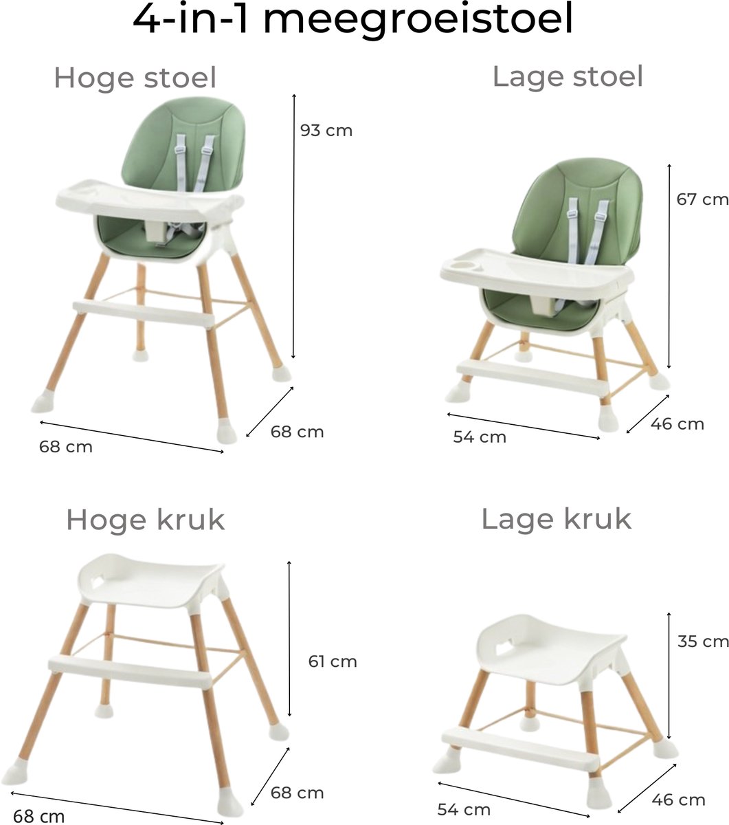 Kinderstoel - Baby stoel - High Chair - In Hoogte Verstelbaar - Meegroei Kinderstoel met Eetblad – Peuterstoel – Tissy thumbnail 2