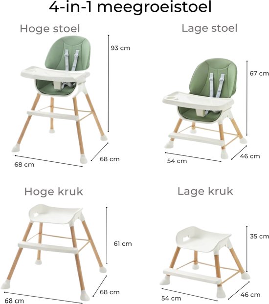 Kinderstoel - Baby stoel - In Hoogte Verstelbaar - Meegroei Kinderstoel met Eetblad - Peuterstoel - Tissy — afbeelding 2