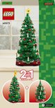 Sapin de Noël LEGO 40573 sur son emballage avec deux options d'arbres.