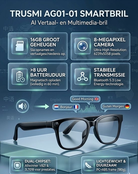 Ai smart bril met vertaal functie en ingebouwde camera. Ai smart glasses — afbeelding 2