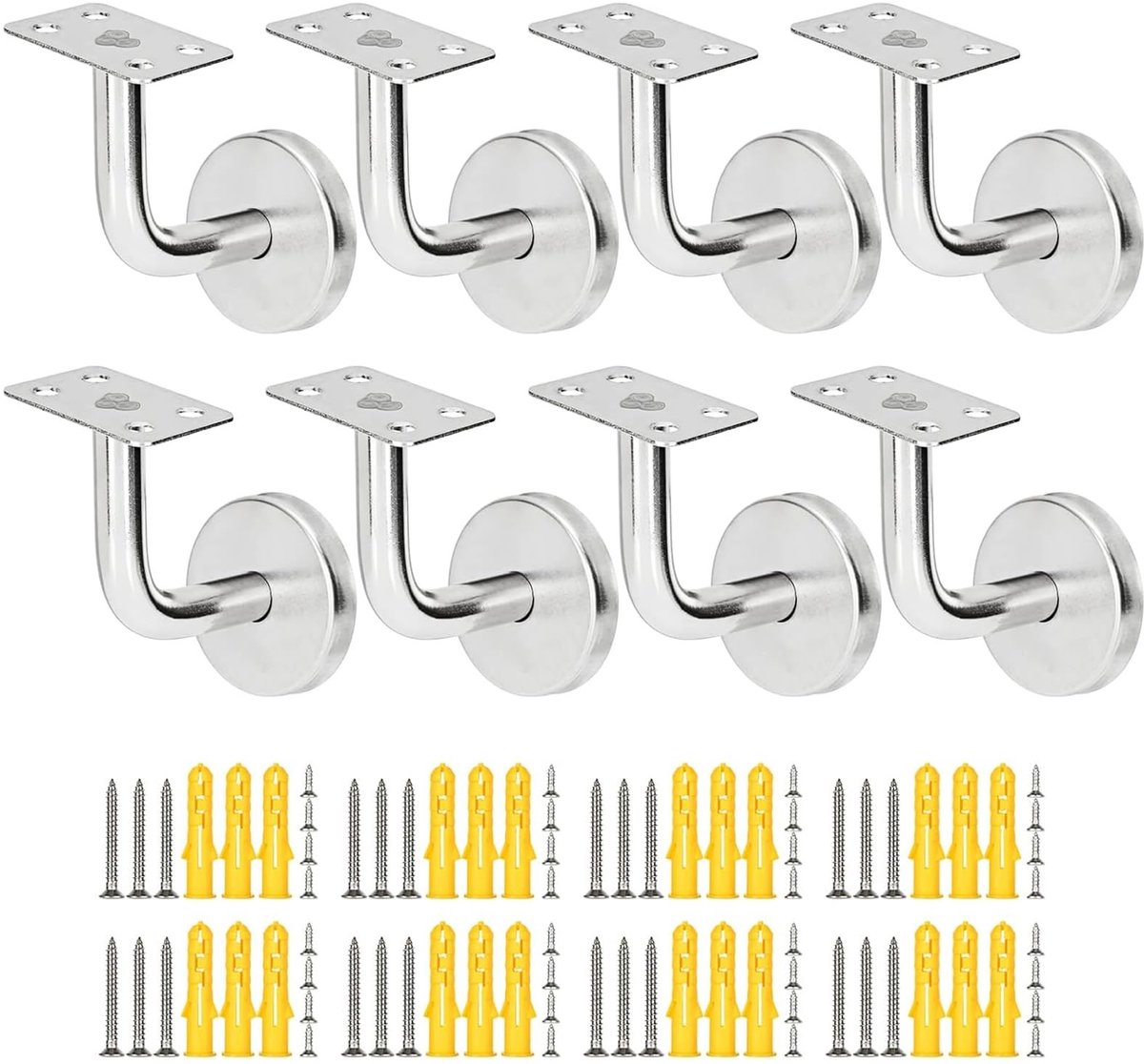 aladdien - Handrail Beugels - Stevige Wandbevestiging - Handrail Steun - Set van 8 - Geschikt voor Trapleuningen - 60x60 mm