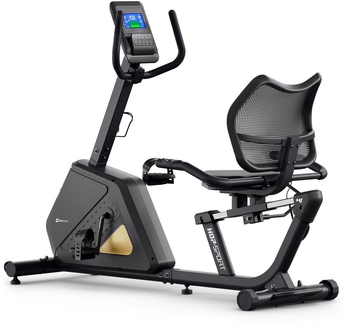 Hop Sport Arkil – Semi ligfiets hometrainer – Bluetooth Kinomap & Zwift – 16 weerstandsniveaus – Elektromagnetisch systeem van Hop-Sport