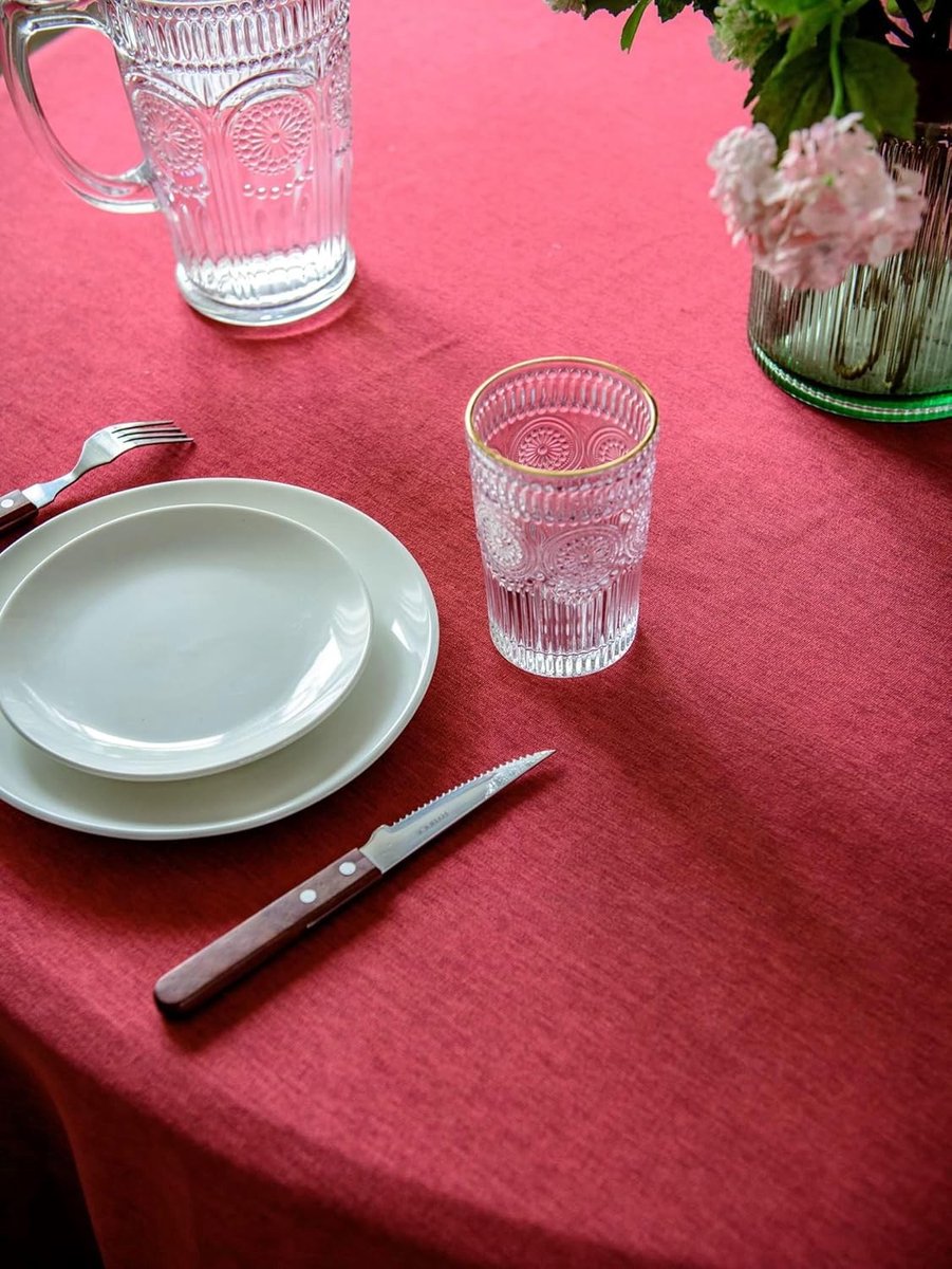 Rond tafelkleed - Polyester kleed - Tafel decoreren - Met elegante kant - 280 cm - Rood