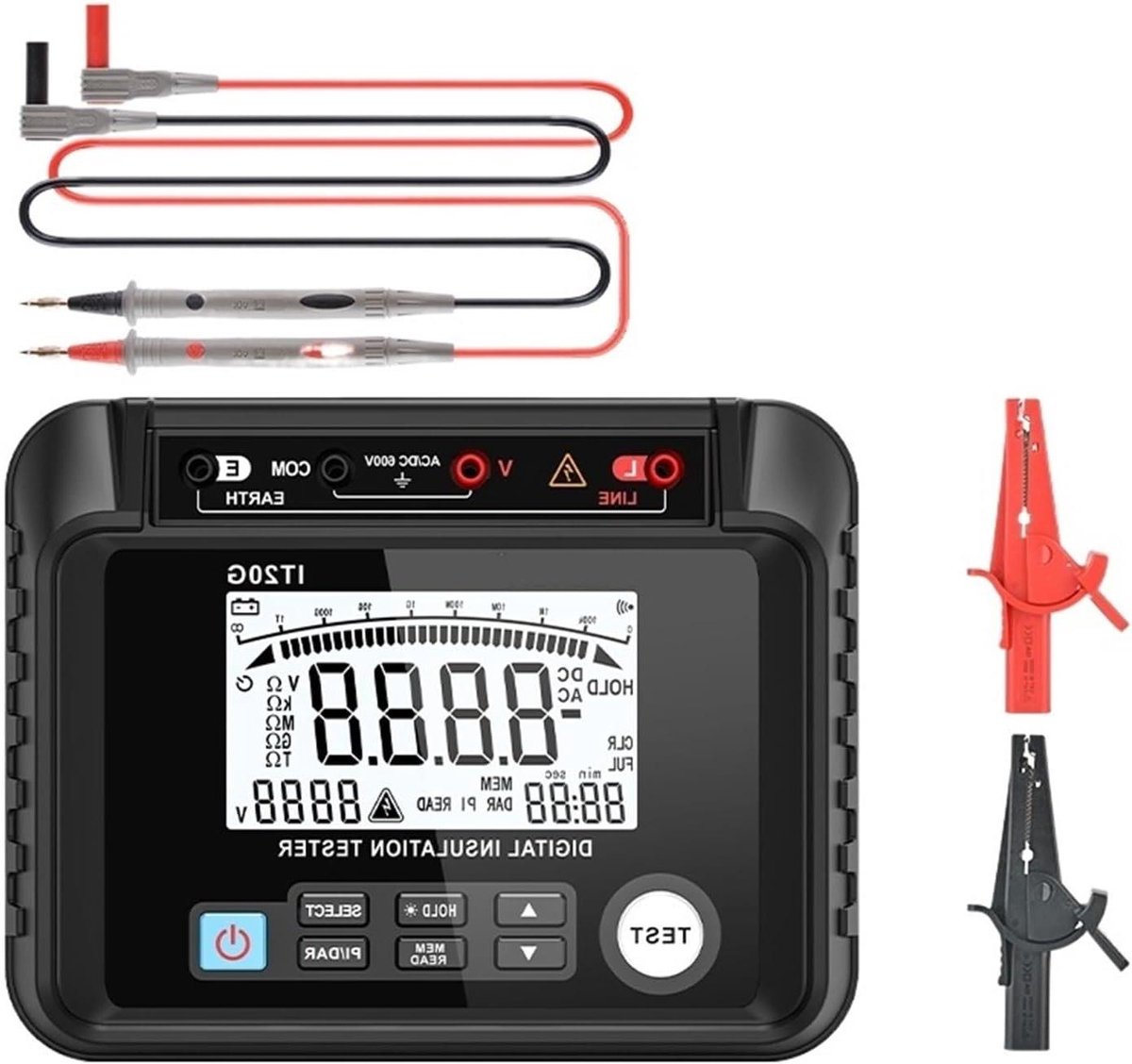 Isolatieweerstandstester - Digitale Megger Meter - Elektrische Apparaten Testen - 100 Datasets Opslag - 20GΩ - Zwart