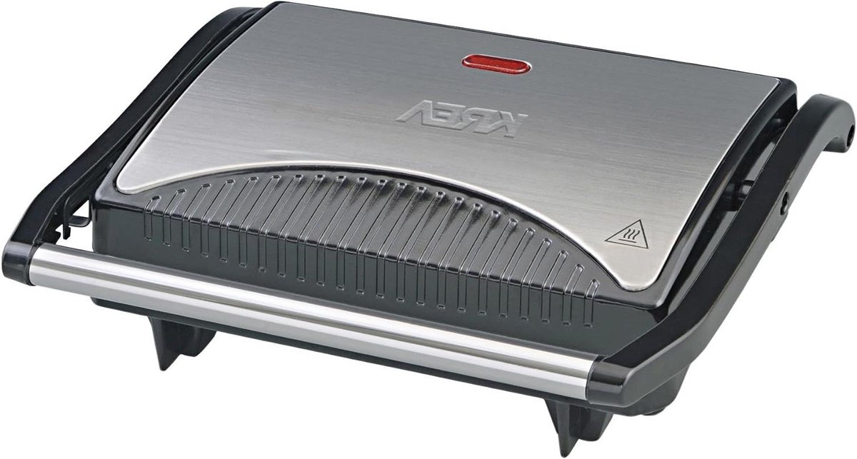 Elektrische Contactgrill - Tafelgrill - Snelle maaltijden - Roestvrijstalen behuizing - 22x14 cm - Zwart