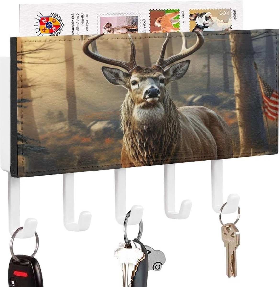 Sleutelhouder Wand - Post Organizer - Thuis Opbergen - Met 5 Haken - 20 x 10 cm - Wit
