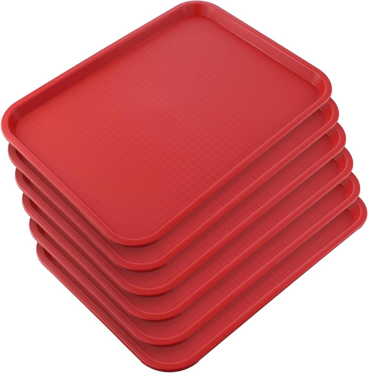 Dienbladen Set - Serveertrays Plastic - Eten Serveren - Antislip Textuur - 6 Stuks 41.5cm - Rood
