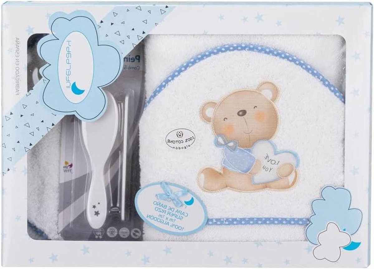 Baby Badjas - Met Capuchon - Baby Afdrogen - Zachte Terry - 100x100 cm - Wit Blauw