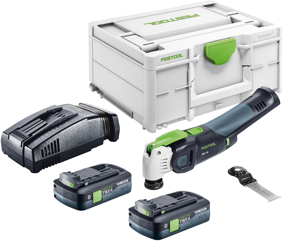Festool OSC 18 E-Basic accu-oscillator 18 V Starlock Max Brushless + 2x accu 4,0 Ah + snellader + Systainer