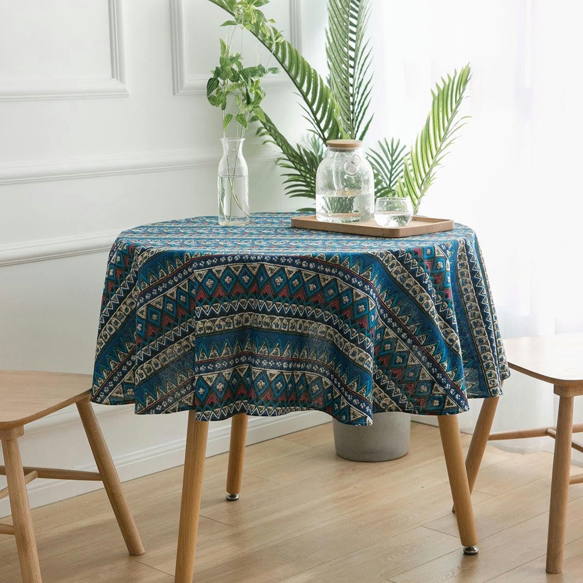 Rond Tafelkleed - Tafeldecoratie - Eetkamer Aankleden - Katoen Linnen Mix - 150 cm - Geometrisch