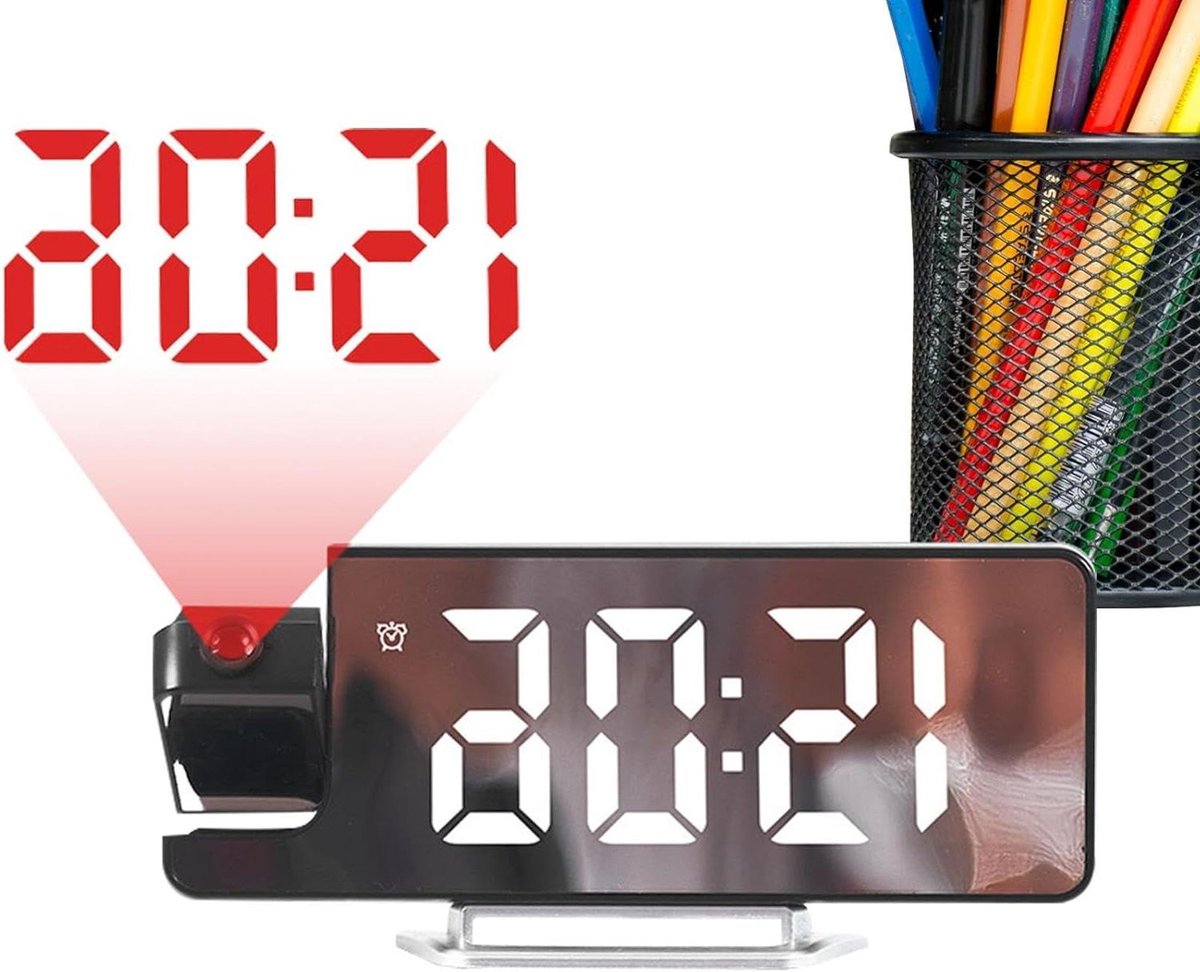 Wekker met Projectie - Digitale Klok - Tijd Tonen - Automatische Helderheid - 19 cm - Wit Licht