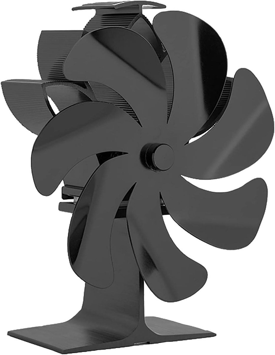 Houtkachel Ventilator - Warmtepomp Ventilator - Warmte Verspreiden - Zonder Elektriciteit - 7 Bladen - Zwart