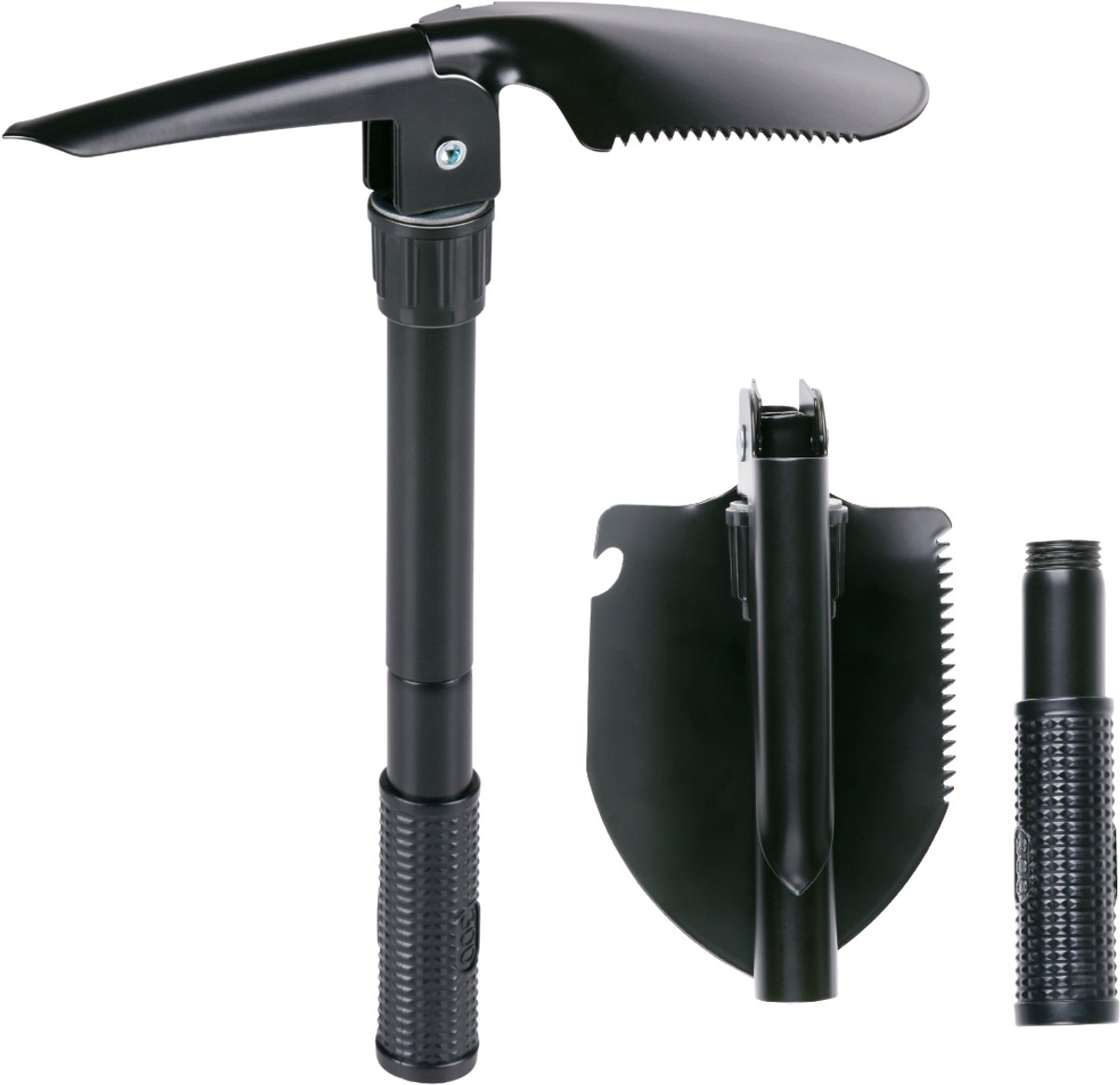 Camp Active 4-in-1 Schep - Opvouwbare Schep met Pikhouweel en Zaag - Multitool Schep voor Camping en Survival - Tactische Schep met Flesopener - Zwart