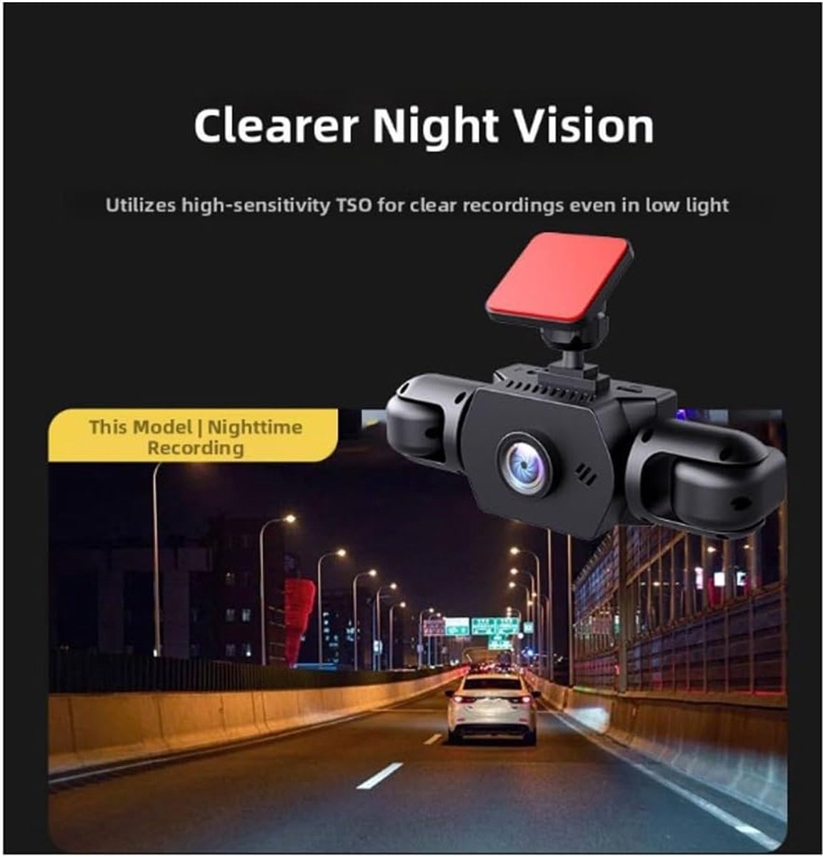 360° Full View Car Dashcam, 4K UHD Front & 1080P zij-achteruitrijcamera, met bewegingsdetectie, ondersteunt fietsopname, slimme parkeerbewakingscamera, 170 graden groothoek-dashcam (drie lenzen) thumbnail 3