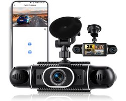 2K Dashcam Auto Voor Achter 4 kanalen, 360 Graden Dashcam 3 Inch met APP, Nachtzicht IR, Loopopname, G-Sensor, parkeerhulp, 24-uurs parkeermodus