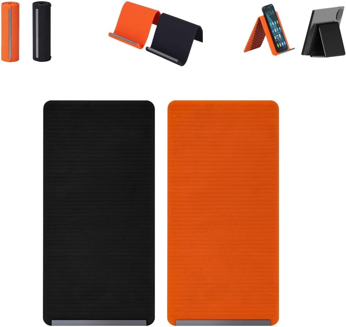 2 Stuks draagbare, opvouwbare siliconen telefoonhouder – vrij buigbaar in elke vorm – in meerdere hoeken verstelbare standaard voor mobiele telefoons, tablets en kleine apparaten(Oranje&zwart)