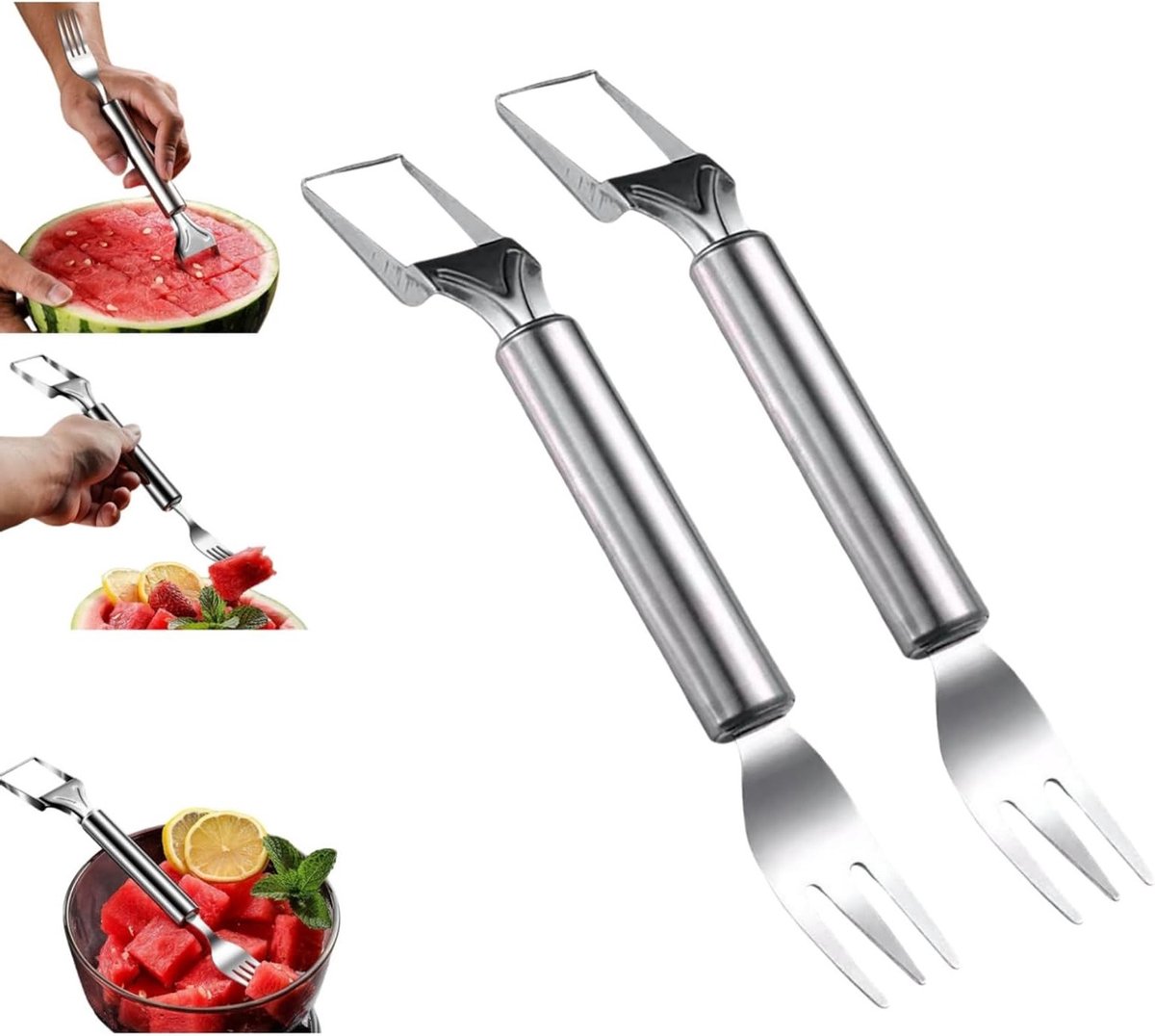 2-in-1 roestvrijstalen fruitsnijder voor watermeloen, ideaal voor zomerfeesten, camping en keukenhulp
