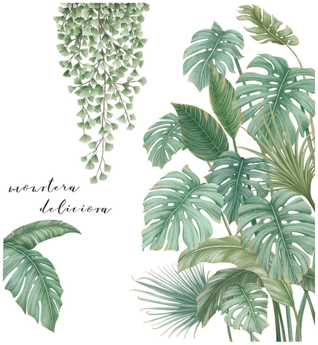 aladdien - Muurstickers - Groene Bladeren - Wanddecoratie voor Thuis - Monstera Deliciosa - Origineel en Modern - Ideaal voor Kinderen - Groen