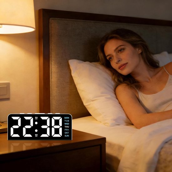 Digitale wekker - Moderne klok - Omgevingslicht - Intelligente nachtlamp - 5.4W cm - Wit blauw van Merkloos — afbeelding 3