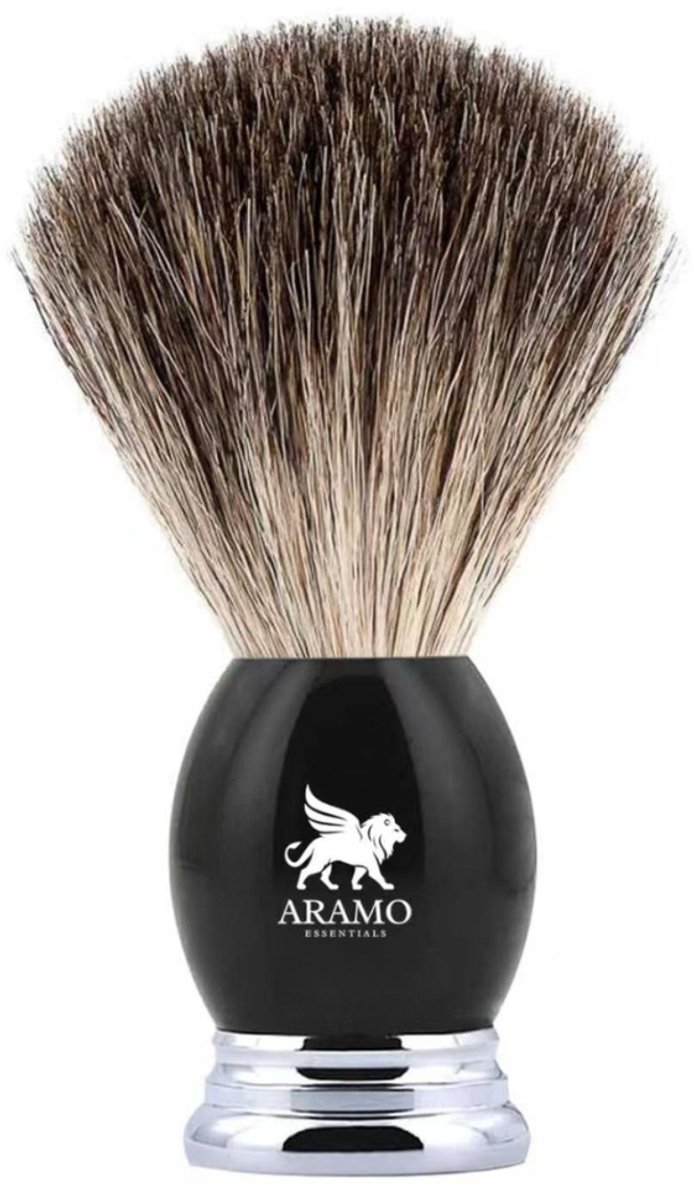 ARAMO® Essentials - Handgemaakte Scheerkwast van 100% Natuurlijke Haren met Handvat van Hars en Aluminiumlegering Voet.