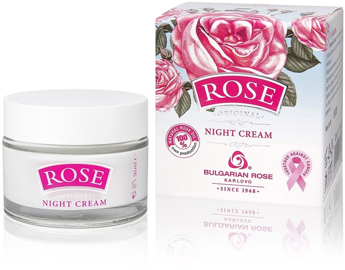 Nachtcrème Rose Original | 50 ml | Hydraterende nachtcrème met abrikozenpit olie en 100% natuurlijke Bulgaarse rozenolie en rozenwater