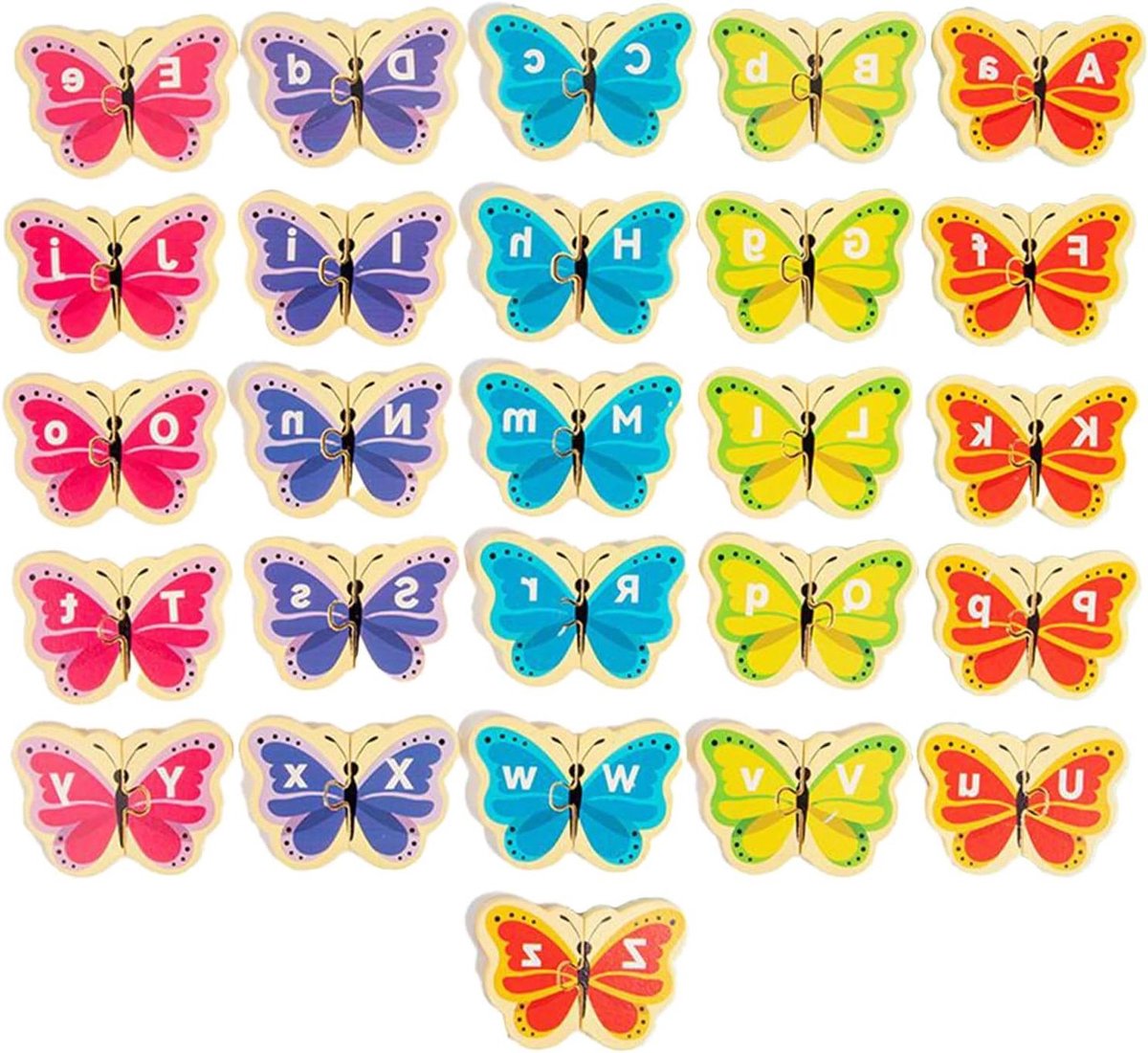 Alfabet Puzzel - Houten Puzzel Dieren - Leren Lezen - Geïllustreerde Dieren - 18 x 5 x 0.1 cm - Vlinder