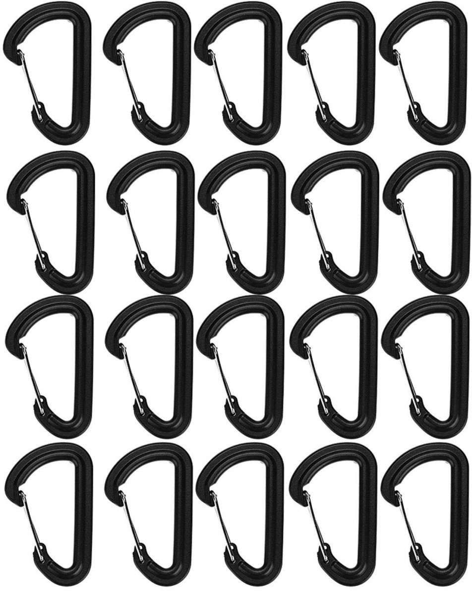 aladdien - D-vormige Carabiner Clips - Veilig en Duurzaam - 20 Stuks - Perfect voor Buitenactiviteiten - Ideaal voor Kamperen - Stevig en Lichtgewicht