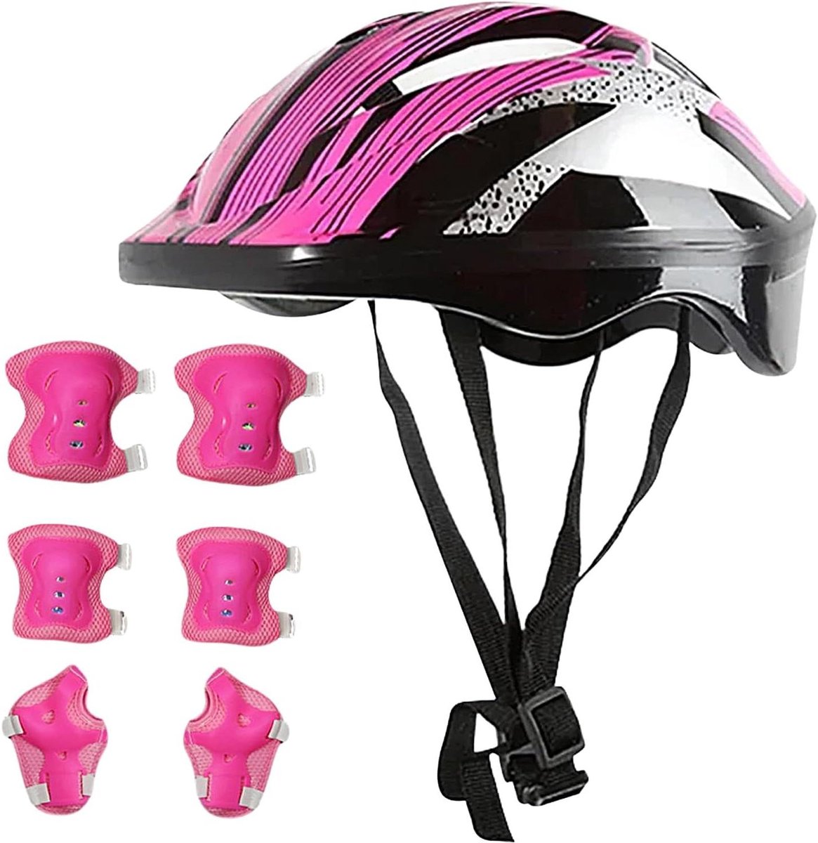 Fietsbescherming Kinderen - Sportset Helm - Actief Spelen - Verstelbaar Snelkluitsysteem - Compleet Set - Roze