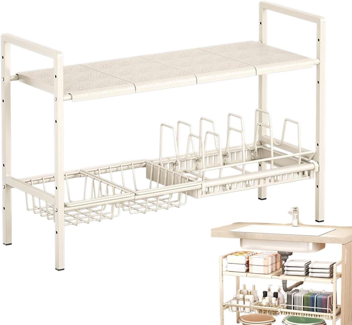 Opbergrek - Onderbouw Organizer - Keuken Organiseren - Uitschuifbaar - 53x48.5x25 cm - Wit