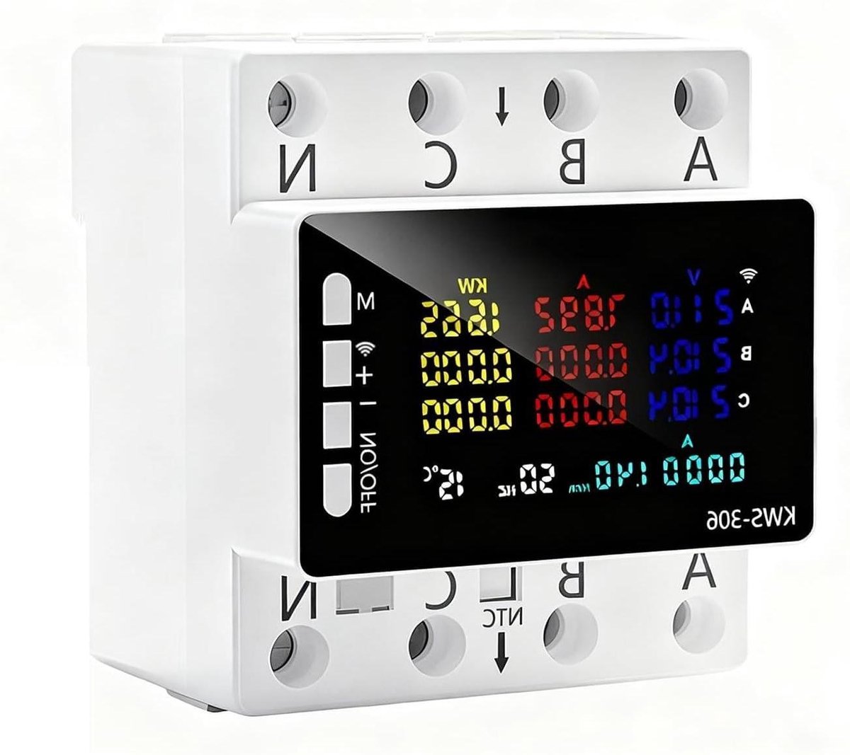 Driefasige Stroommeter - Energieteller Slimme Meter - Energie Verbruik Monitoren - App Afstandsbediening - 865 cm - Wit