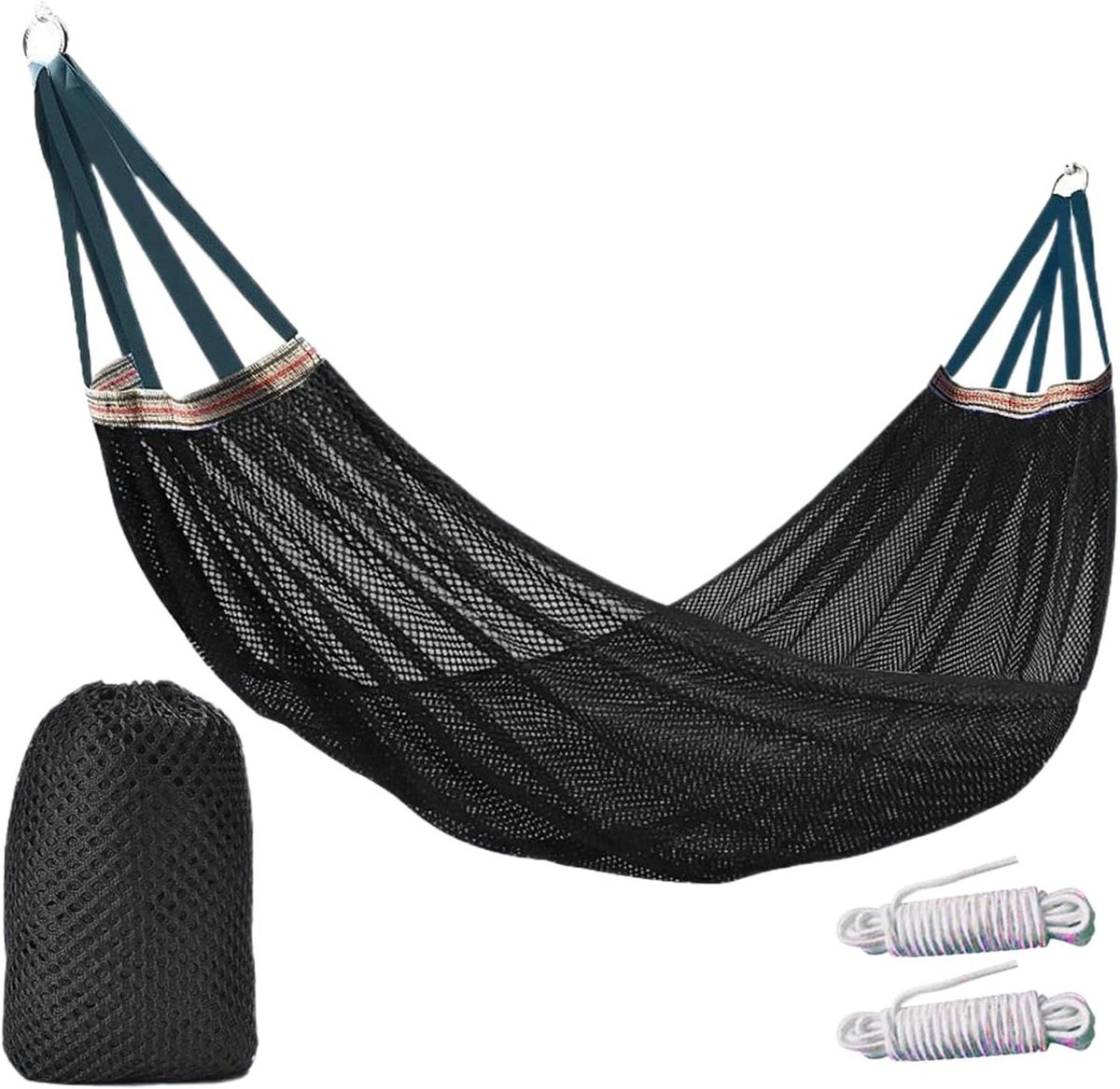 Camping Hangmat - Boomhangmat Outdoor - Ontspannen Buiten - Met Muggennet - 260x130cm - Zwart