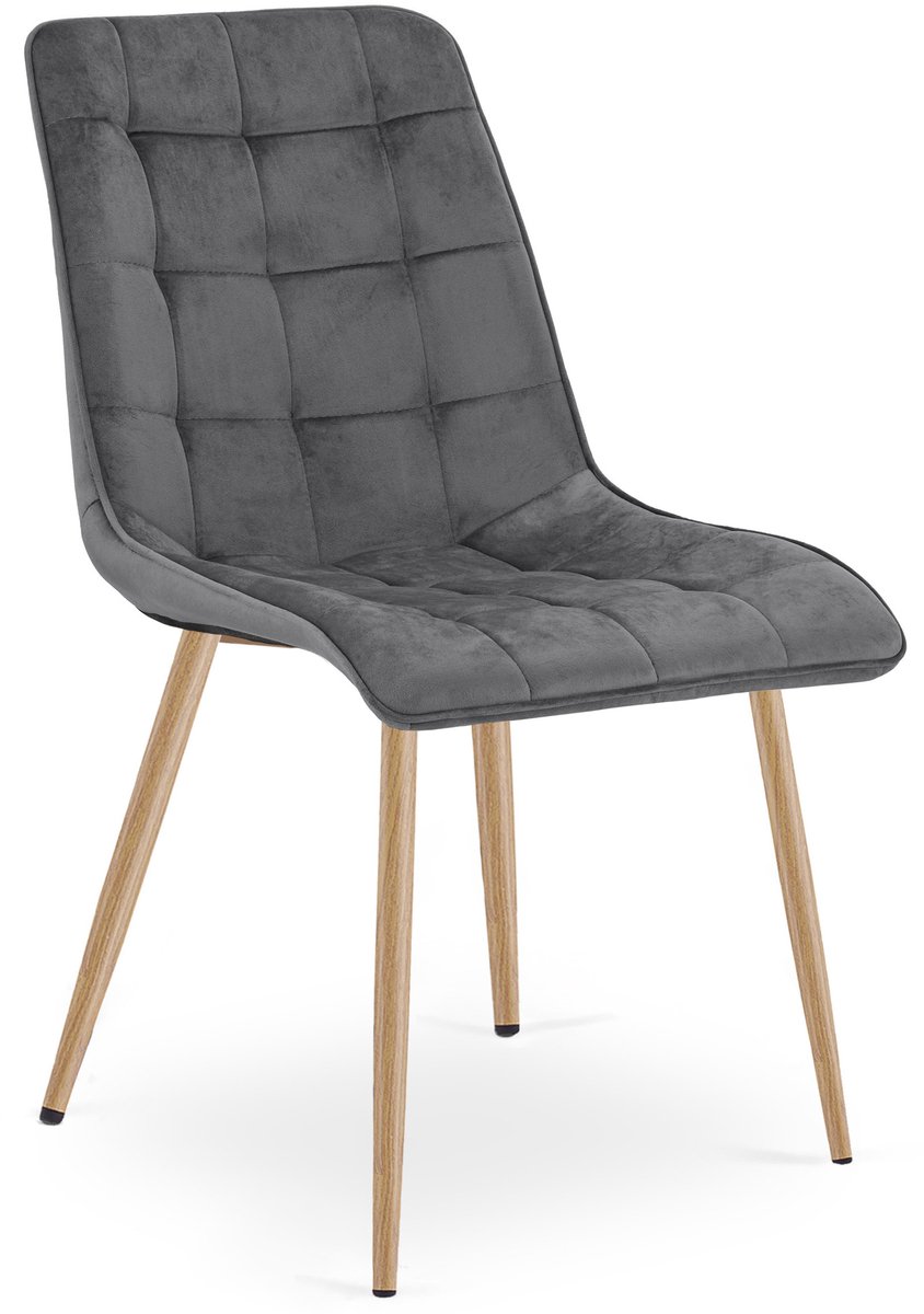 LEOBERT Eetkamerstoel SPLIT – Donkergrijs Velvet / Fluweel – Gestoffeerde Zitting – Metalen Poten in Eikenlook – Modern Design – Voor Eetkamer en Keuken