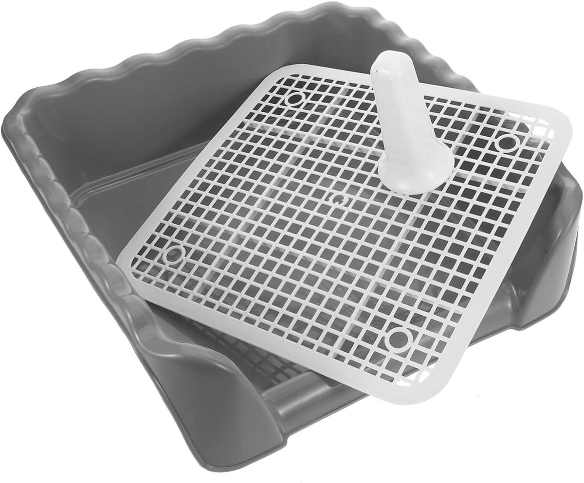 Hondentoilet Met Rooster - Puppy Plasbak - Zindelijkheidstraining Hond - Met Inductiekolom - 36 x 33 x 10 cm - Grijs