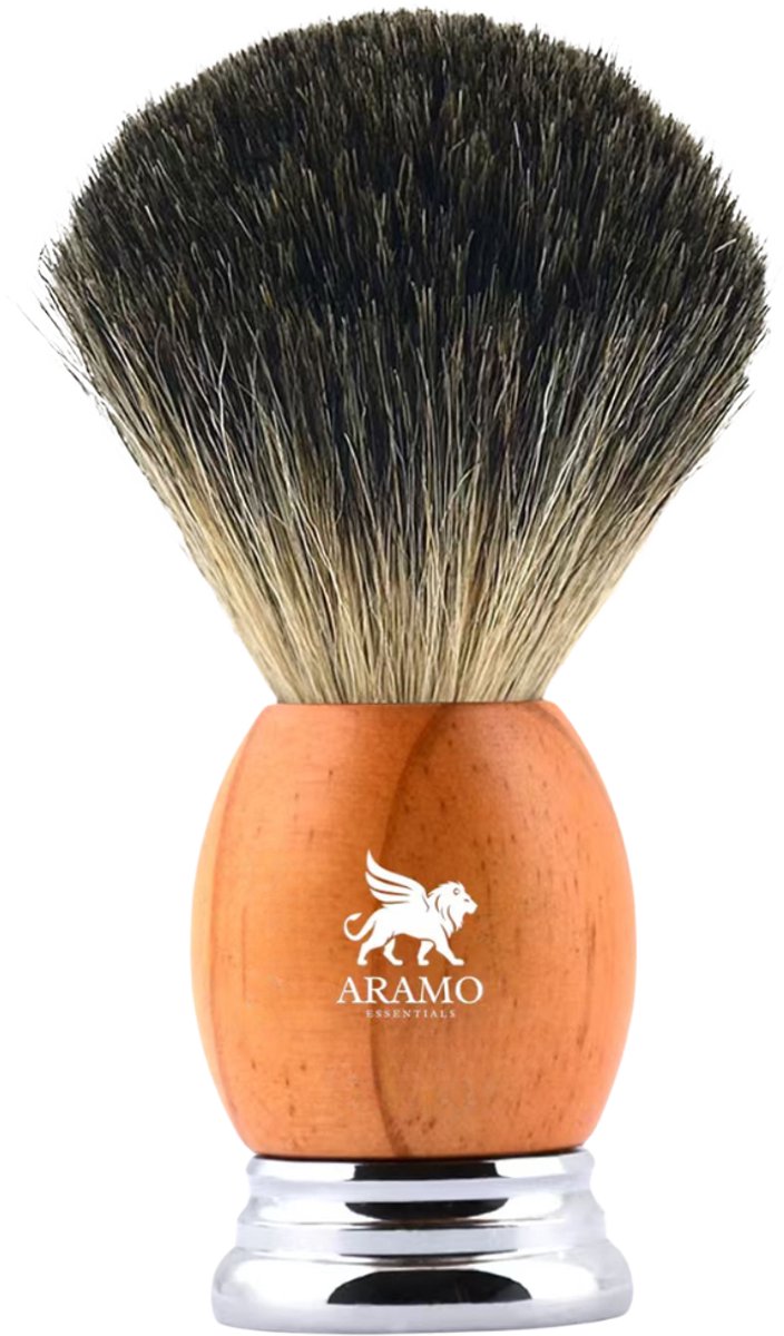 ARAMO® Essentials - Handgemaakte Scheerkwast van 100% Natuurlijke Haren met Handvat van Walnoothout en Aluminiumlegering Voet.