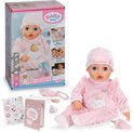 Baby Born Annabell pop, 43 cm, in roze pyjama met schaapjesmotief en accessoires.