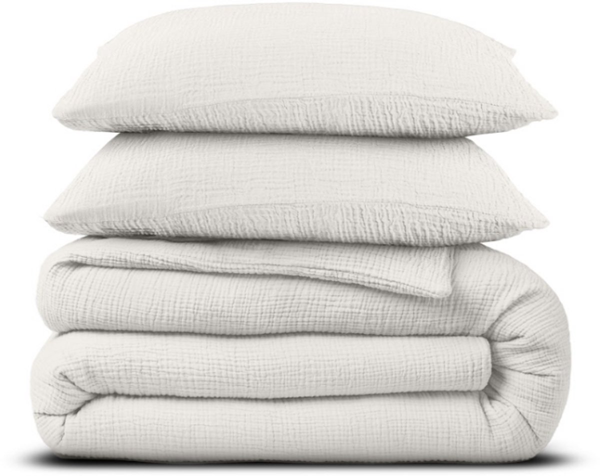 Dekbed-Discounter - Dreamhouse Dekbedovertrek 240 x 200/220 cm - Verkoelend Percale Katoen - Dubbele instopstrook - Wassen op 40 graden - Inclusief 2 kussenslopen - Off White