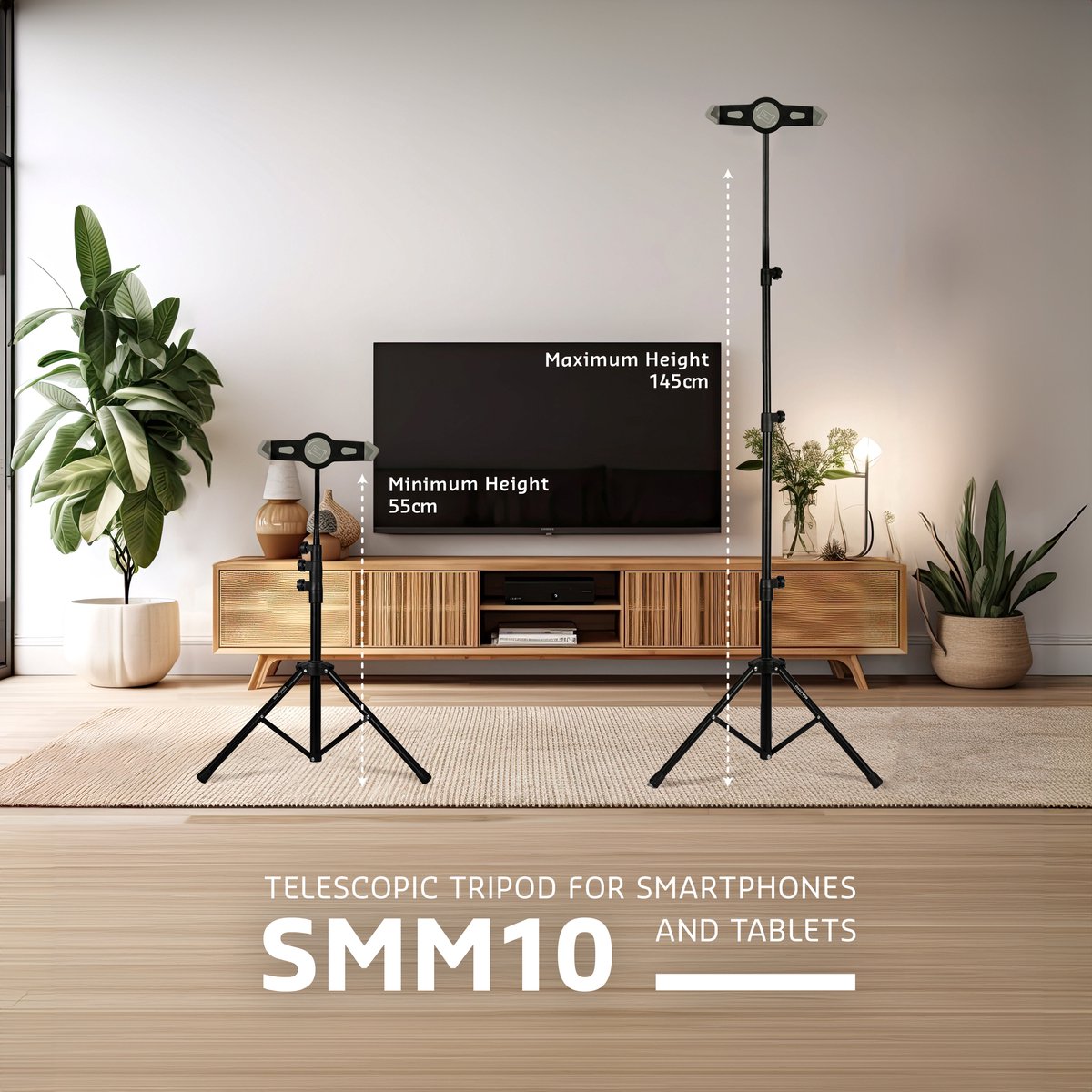 Ibiza - SMM10 - Telescopisch Statief voor Smartphone en Tablet - 360° Rotatie, Kantelbaar, Verstelbaar 55 tot 145 cm - Tas Inclusief
