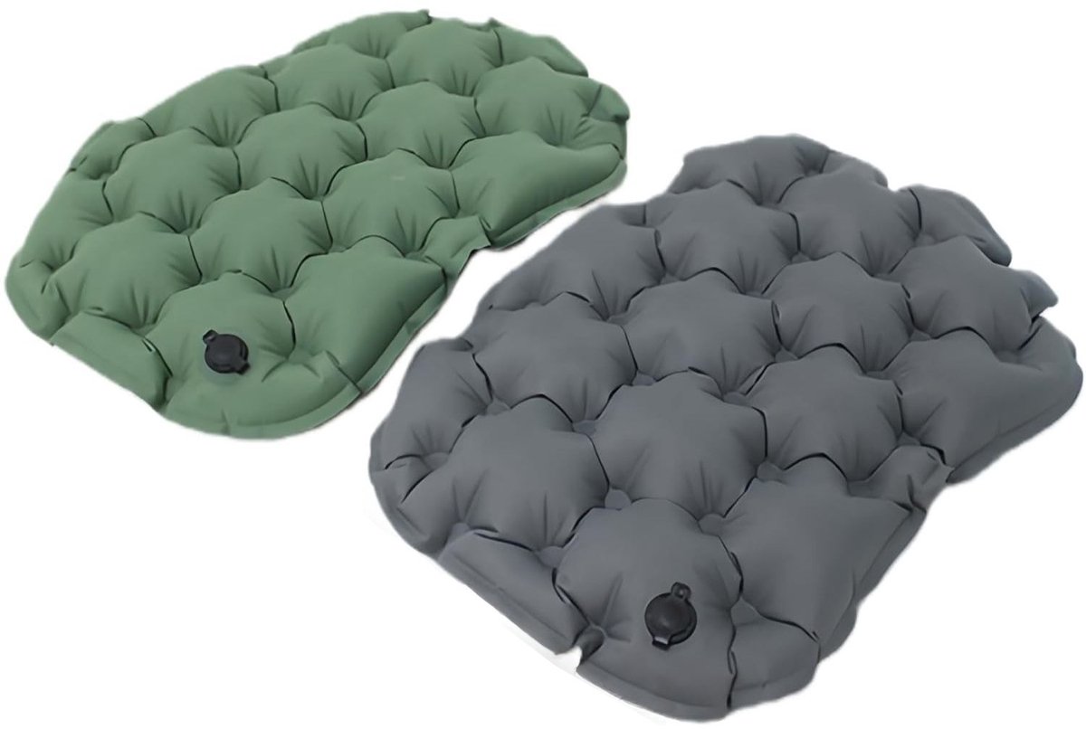 Opblaasbaar Kussen - Reiskussen - Opblaasbaar zitkussen - Lichtgewicht En Snel Opblaasbaar - Kussen - Geschikt voor buiten - Lichtgewicht en draagbaar - 36 x 28 x 5 cm - Groen, Grijs - 2 Stuks - van Imperatoris