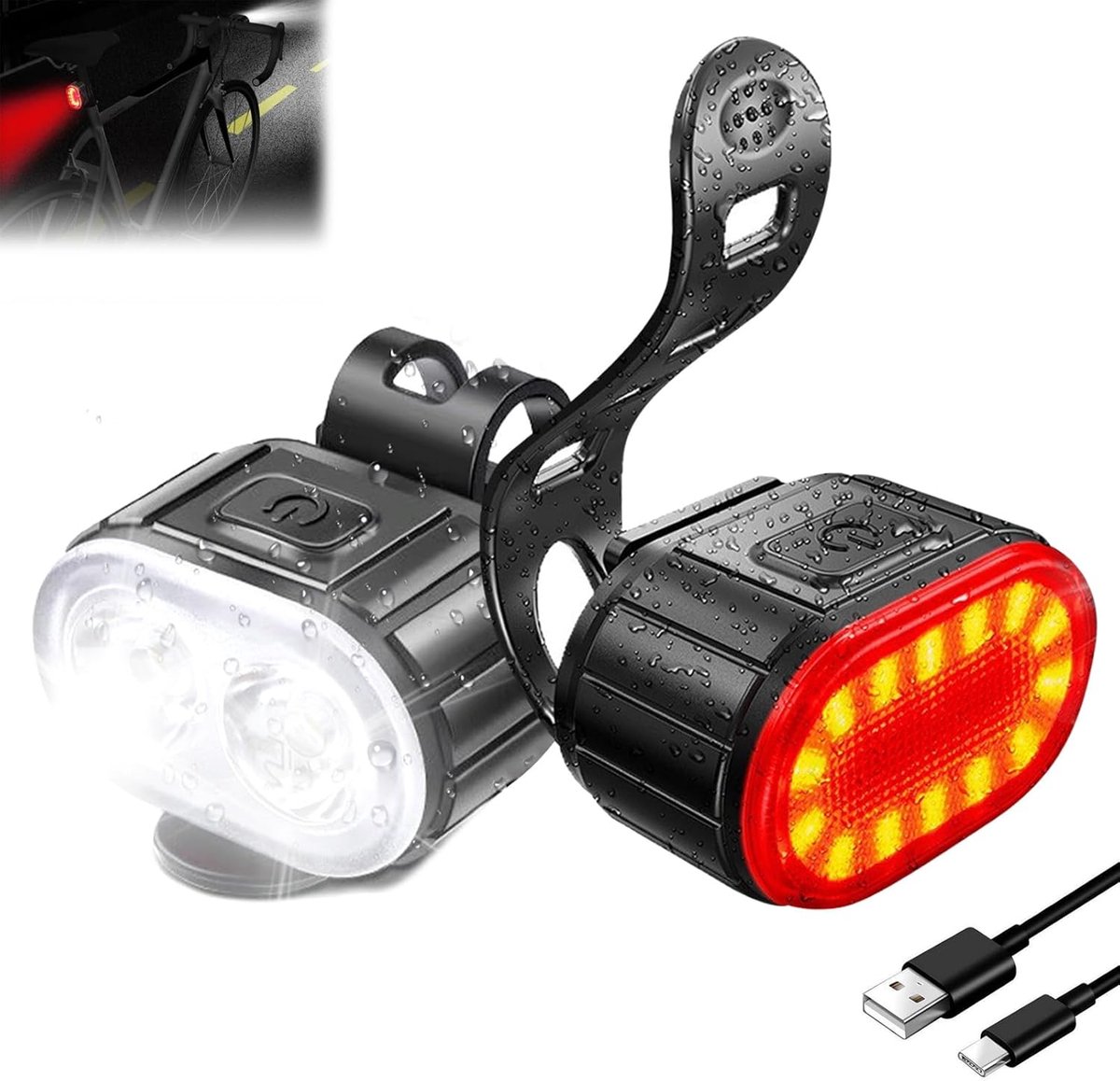 VHV - Fietsverlichting set - voorlicht en achterlicht - LED fietslicht 800 lumen 350 mAh USB oplaadbaar - voor stadsfiets, racefiets en mountainbike
