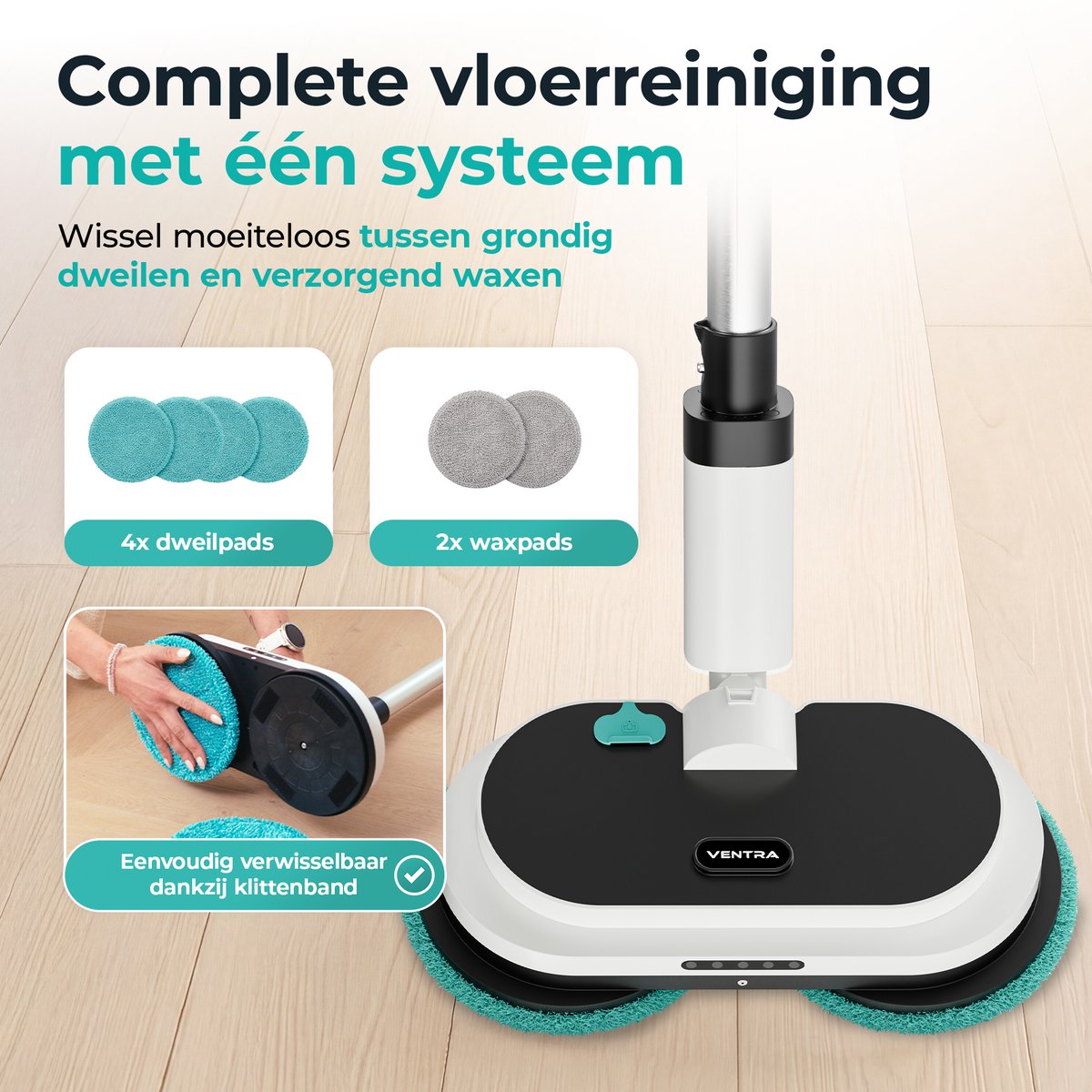 VENTRA® Elektrische Dweil - Extra Sterke 3300mAh Accu - Dweilsysteem - Vloerreiniger - Dweil met Spray - 3300mAh - Draadloos – foto 7