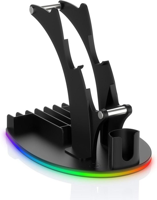 Controllerstandaard - Headsethouder - Gaming organiseren - RGB lichteffect - Voor 2 controllers - Zwart — afbeelding 2