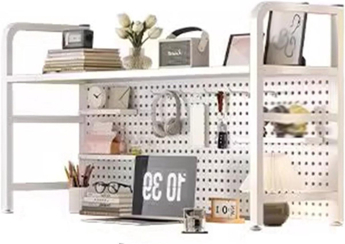 Pegboard Bureau Organizer - Bureau Plank Systeem - Bureau Organiseren - Inclusief 20 Haken - 115x20x68cm - Wit