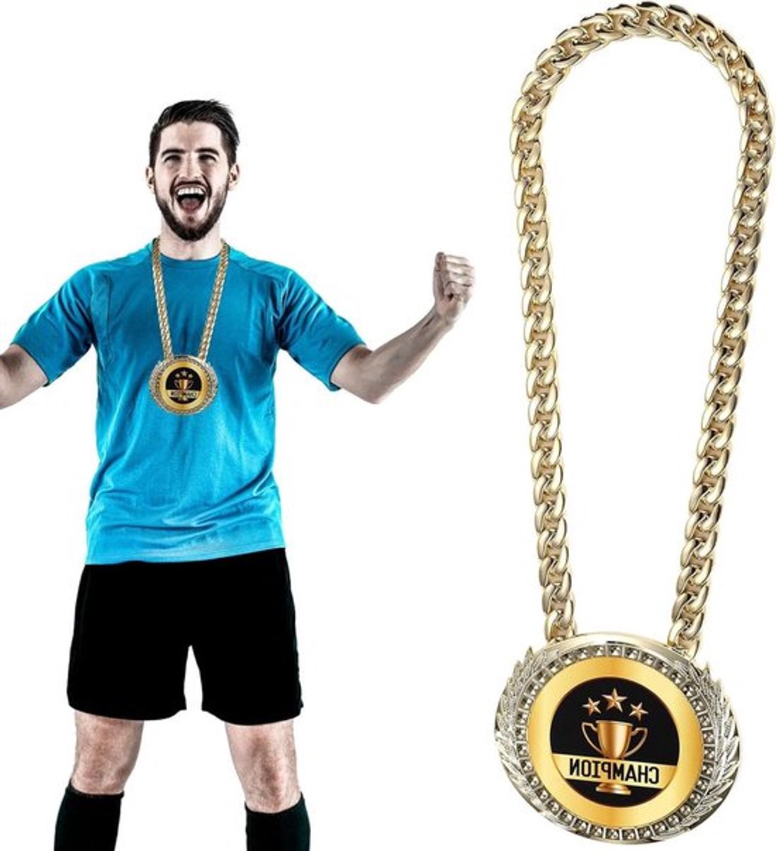 - Turnoverketting - Kampioensmedaille - Goud - MVP - Grappige - Geschenken - Voetbal Basketbal - Grote Gouden Kampioensmedaille Hanger Met Beste Prijs van een Geit voor Atleten - 15 cm