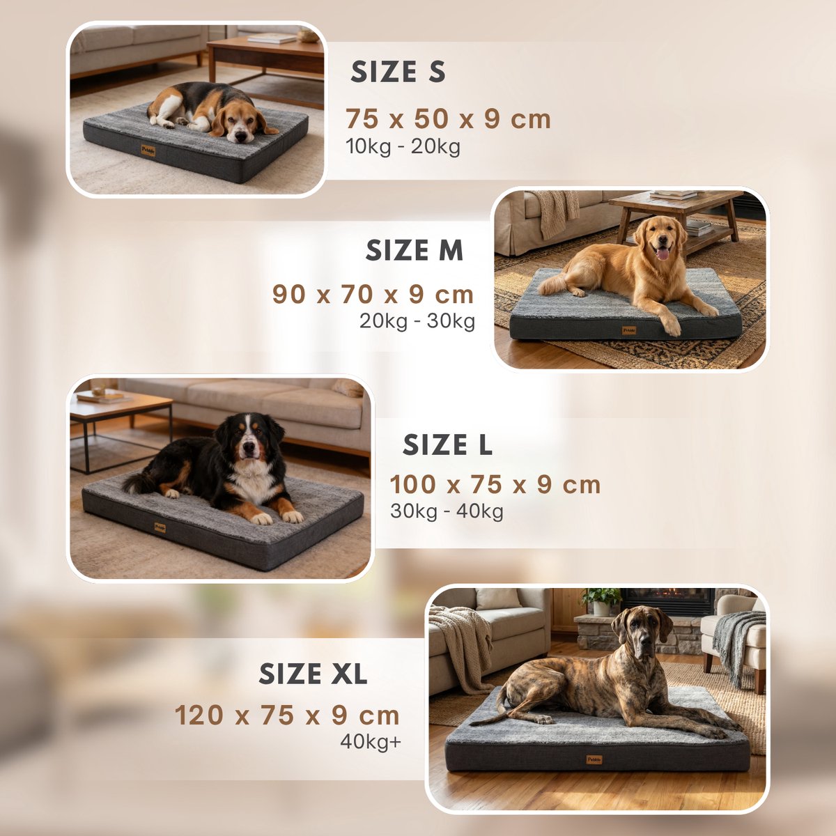 Pebble Orthopedisch Hondenkussen 75x50 cm - Hondenmand & Benchkussen - Dierenkussen - Voor Kleine tot Middelgrote Honden - Hondenbed – foto 3