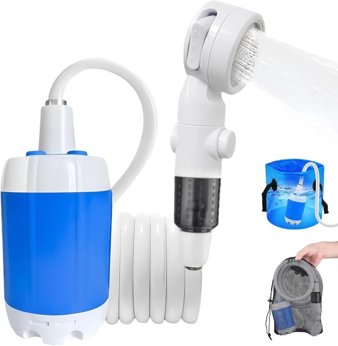 Draagbare kampeerdouche - Camping Douche - Buitendouche - Tuindouche - Oplaadbare waterpomp - Met 3 sproeistanden - Met een flexibele slang van 200 cm - Draadloze douche- Voor kamperen camper reizen huisdierenbad