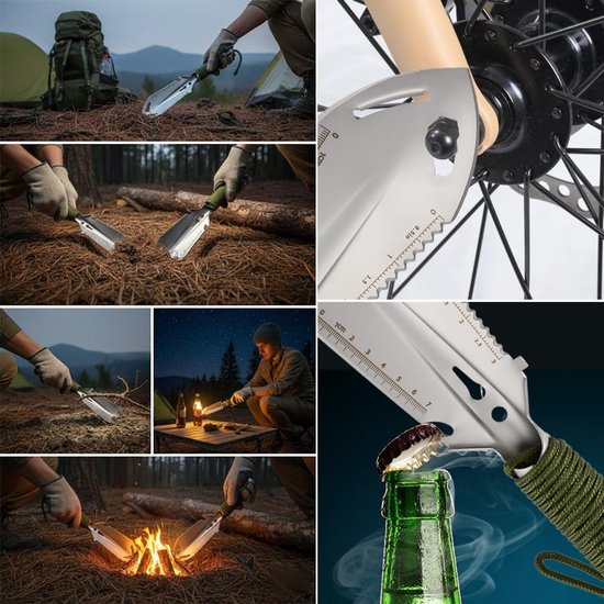 1 stuk - Kleine kampeerschep - 9-in-1 mini-handschep - draagbare rugzakschep - Handschep - Rugzakuitrusting - Multifunctionele tuinschep - Tuingereedschap voor thuis - voor kamperen, tuinieren en overleven in de buitenlucht - Zwart - 7 x 26,5 cm — afbeelding 5
