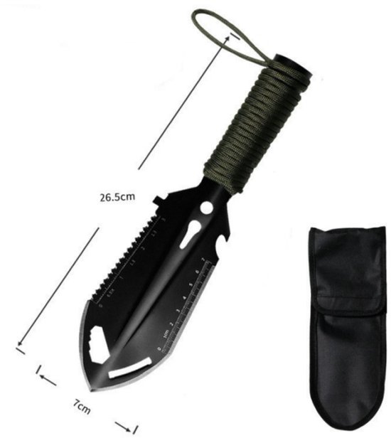 1 stuk - Kleine kampeerschep - 9-in-1 mini-handschep - draagbare rugzakschep - Handschep - Rugzakuitrusting - Multifunctionele tuinschep - Tuingereedschap voor thuis - voor kamperen, tuinieren en overleven in de buitenlucht - Zwart - 7 x 26,5 cm — afbeelding 2